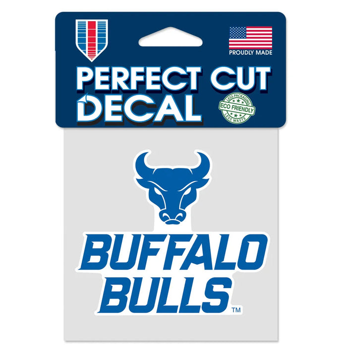 Buffalo Bulls decal with blue bull logo on a white background