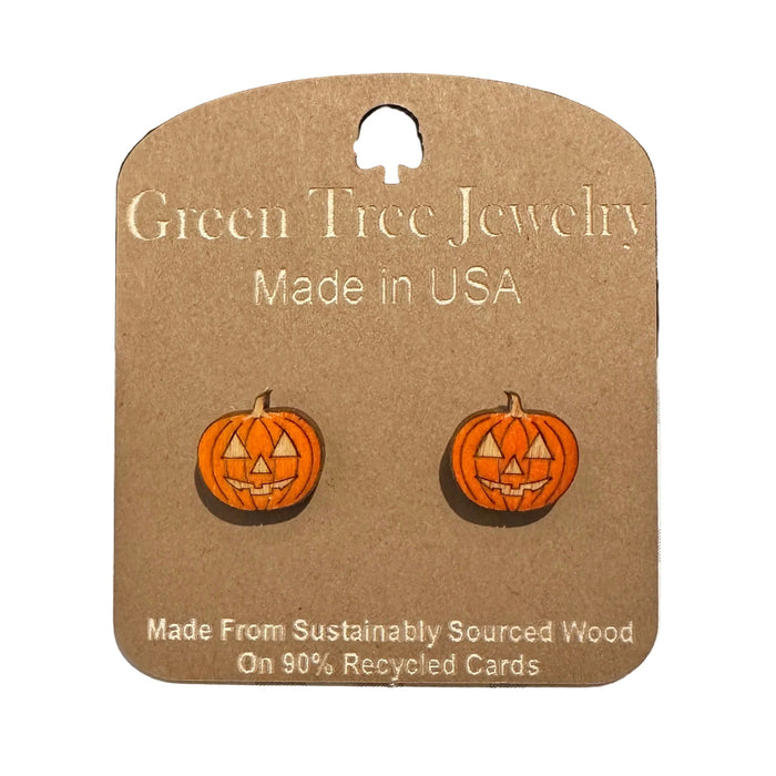 Jack O Lantern Stud Wood Earrings