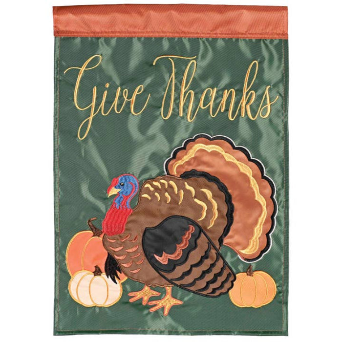 Give Thanks Turkey Pumpkins Banner Flag
