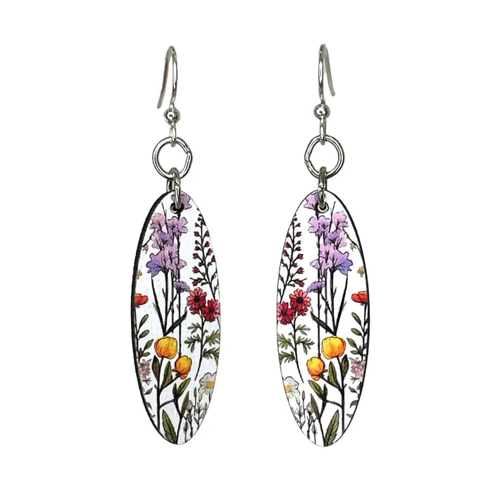 California Wild Flowers Wood Earrings