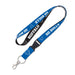 Blue and black lanyard with 'GO BULLS' text on a white background
