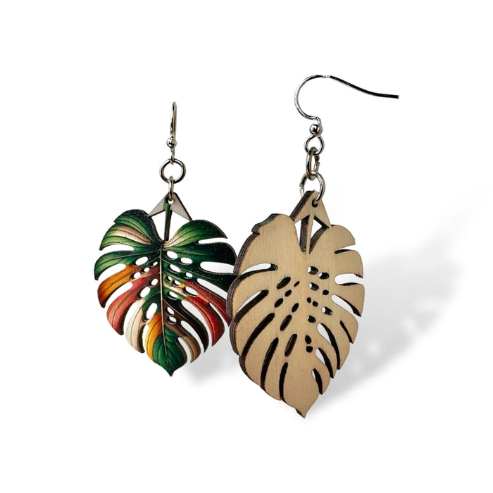 Monstera Leaf Wood Earrings