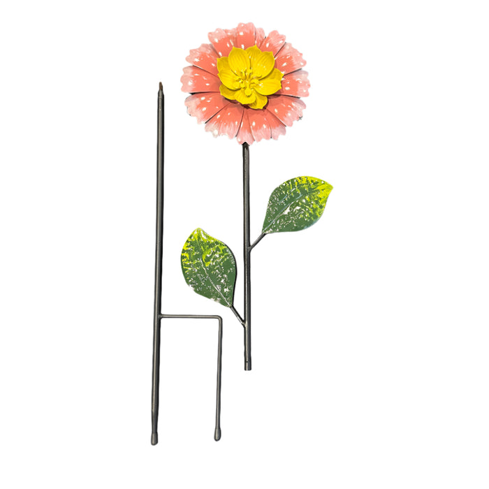 Dainty Pink Metal Small Flower Yard Stake
