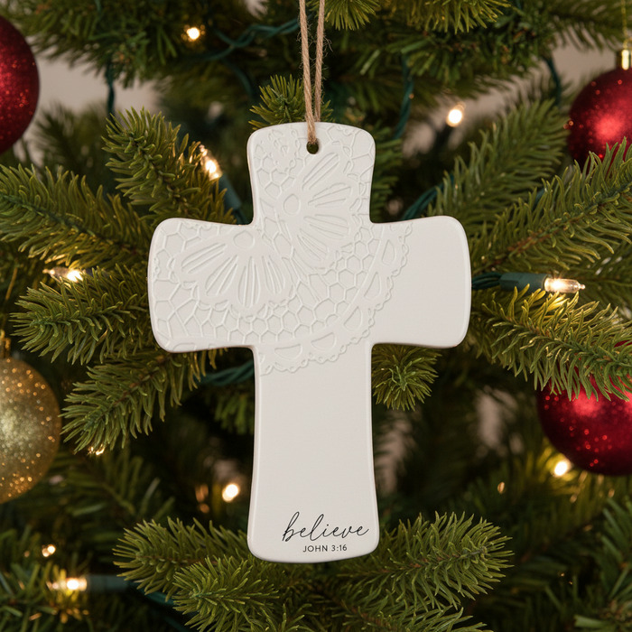 John 3:16 Lace Cross Resin Ornament