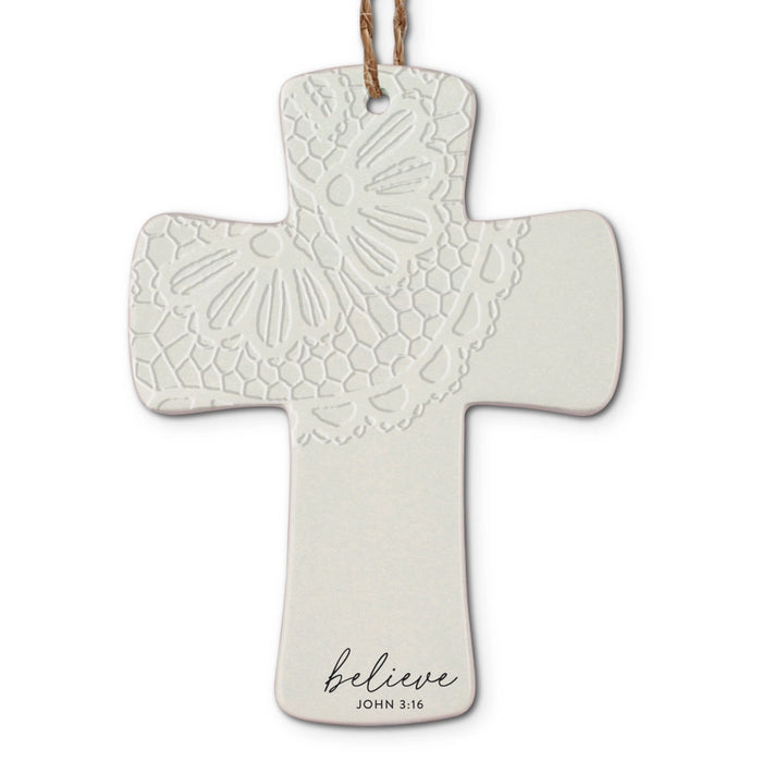 John 3:16 Lace Cross Resin Ornament