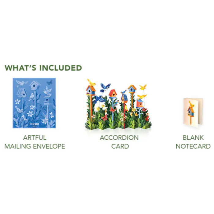 Birdhouse Garden Accordion Scene w/ Note Card