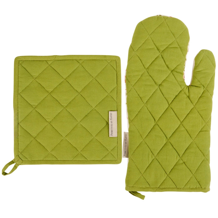 Poppies Folk Art Oven Mitt & Pot Holder Set