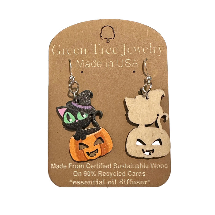 Cute Halloween Cat Wood Earrings