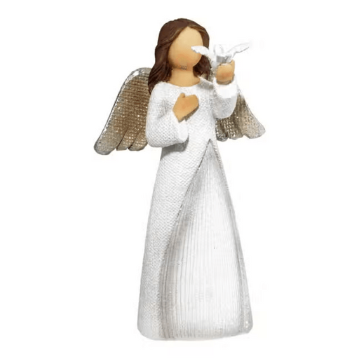 White Glitter Angel with Dove Figure
