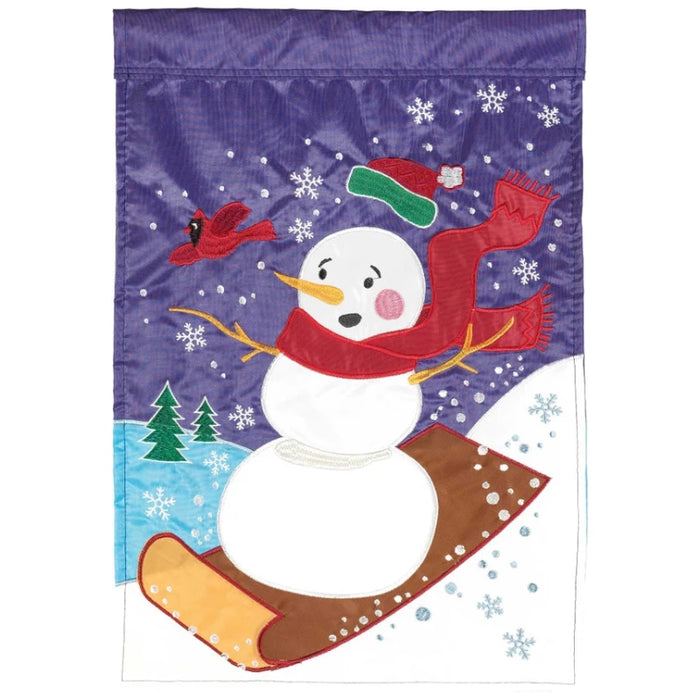 Sledding Snowman Applique Flag