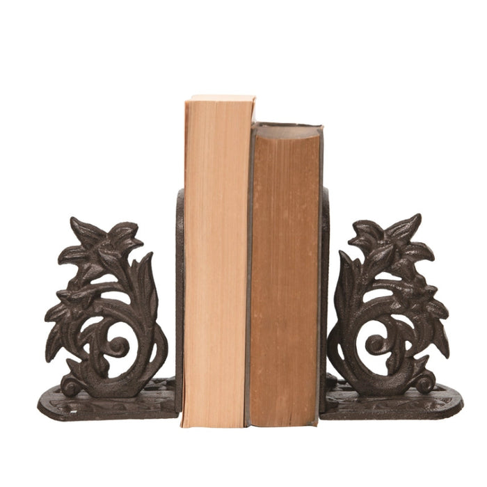 Flower Themed Metal Bookends - Set of 2