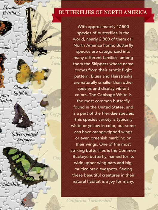 Butterflies of North America puzzle box with illustrations of butterflies of various species