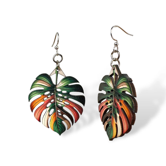 Monstera Leaf Wood Earrings