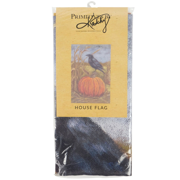 Raven on Pumpkin Banner Flag