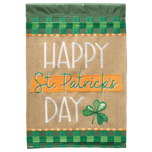 St Patrick’s Day Plaid Burlap Garden Flag