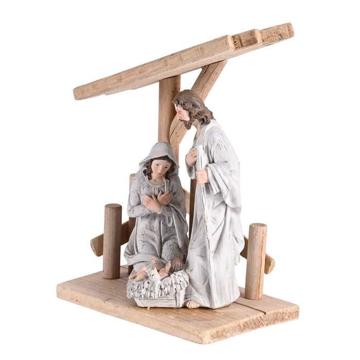 Holy Family in Wooden Creche Figurine