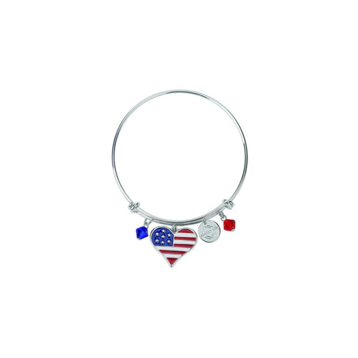 American Flag Heart Silver Metal Charm Bracelet