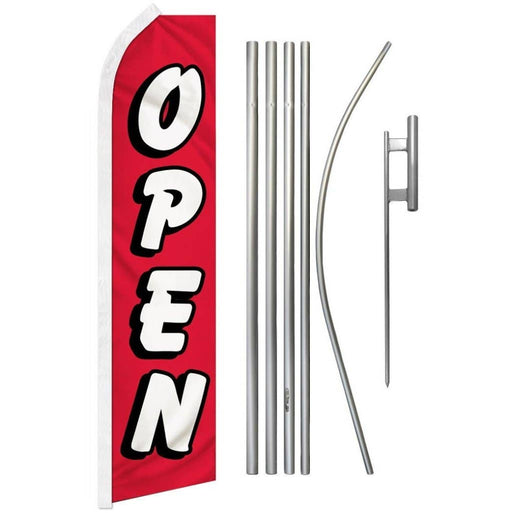 11.5' Open Red and White Feather Flag & Pole Kit
