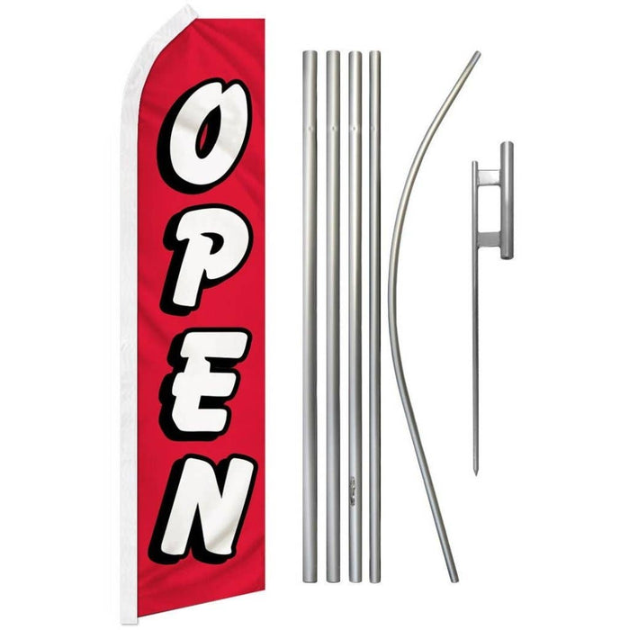 11.5' Open Red and White Feather Flag & Pole Kit