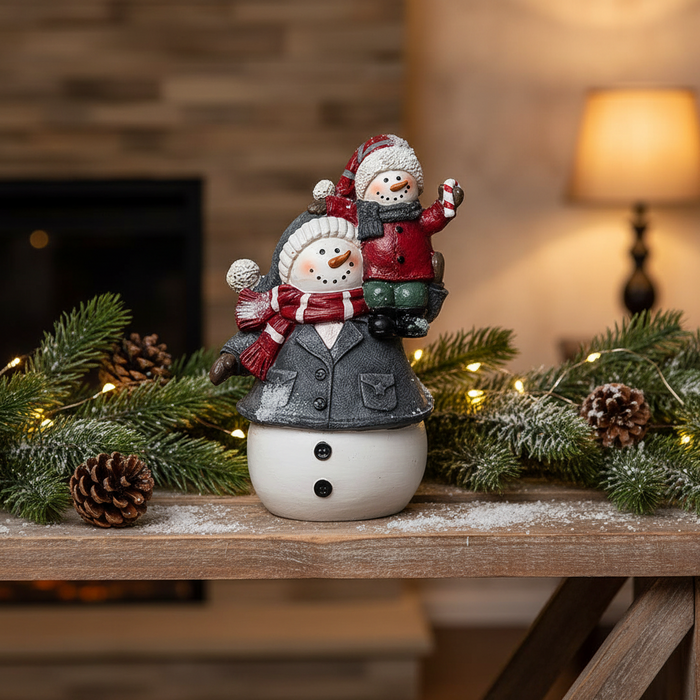 Piggyback Snowmen Resin Figurine