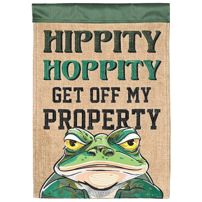 Off My Property Frog Applique Garden Flag