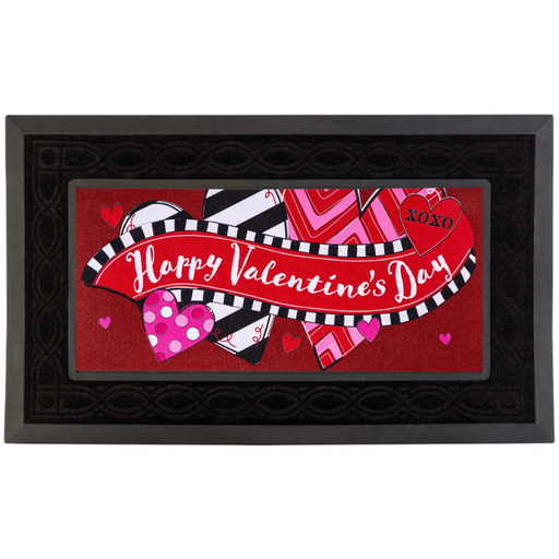 Valentine's Day doormat with hearts and a red ribbon 