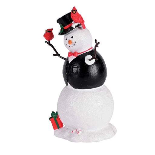 Glittery Snowman Figurine with Cardinals