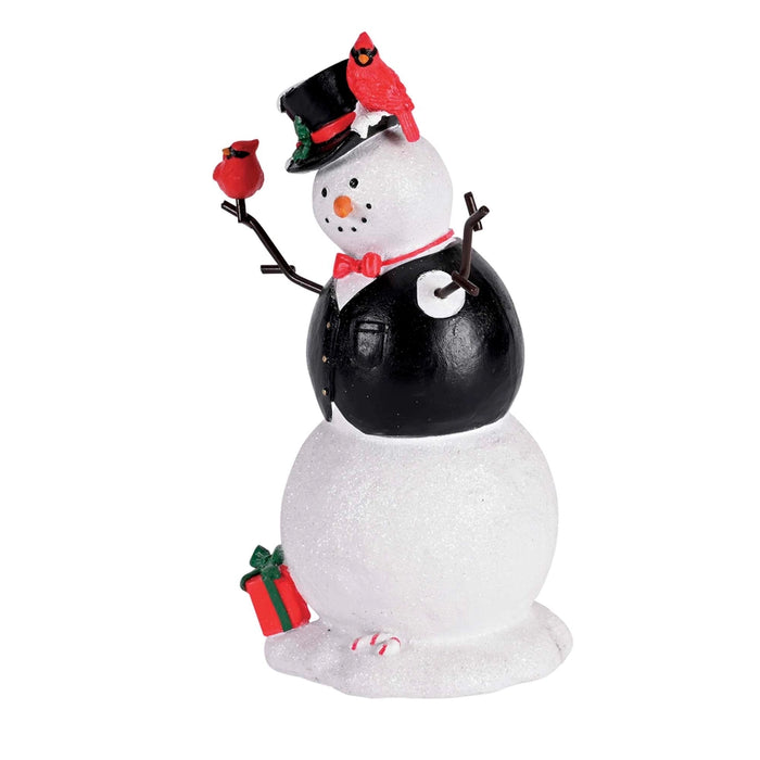 Glittery Snowman Figurine with Cardinals