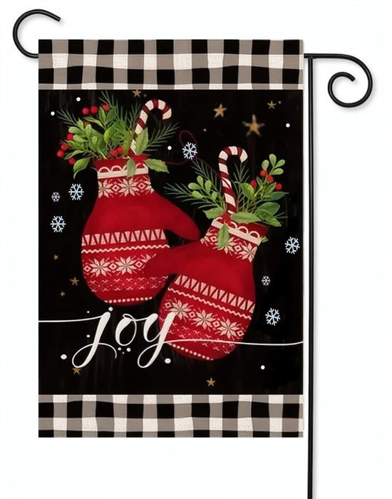 Red Joy Mittens on Black Garden Flag