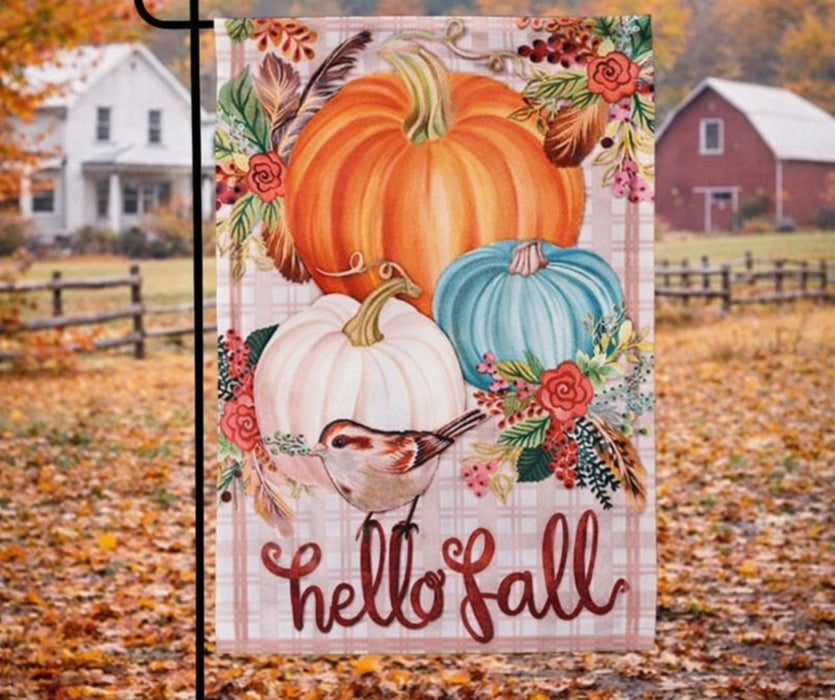 Hello Fall Sparrow Garden Flag