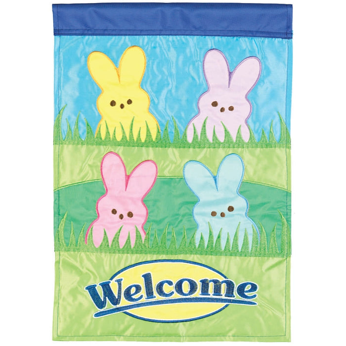 Welcome Bunnies Applique Garden Flag