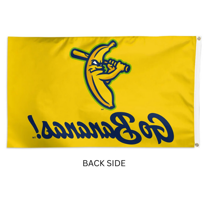 Yellow flag with the Savannah Bananas character logo and 'Go Bananas!' text