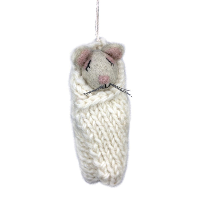 Cozy Grey Mouse Woolie Ornament