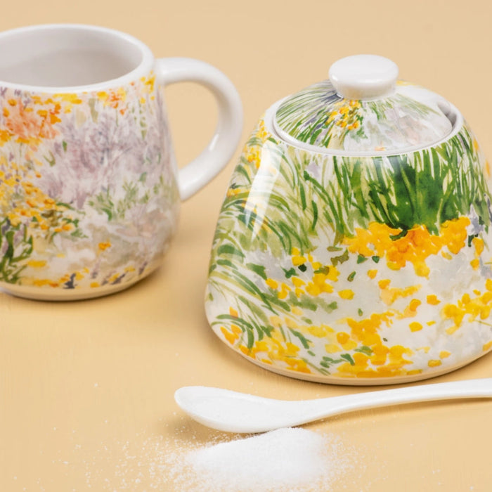 Yellow Lavender Sugar Holder and Creamer Ceramic Set