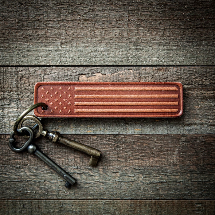 American Flag Leather Keychain - Made in USA