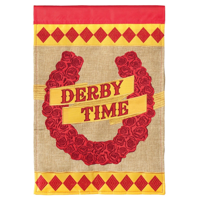 Derby Time Horseshoe Burlap Banner Flag