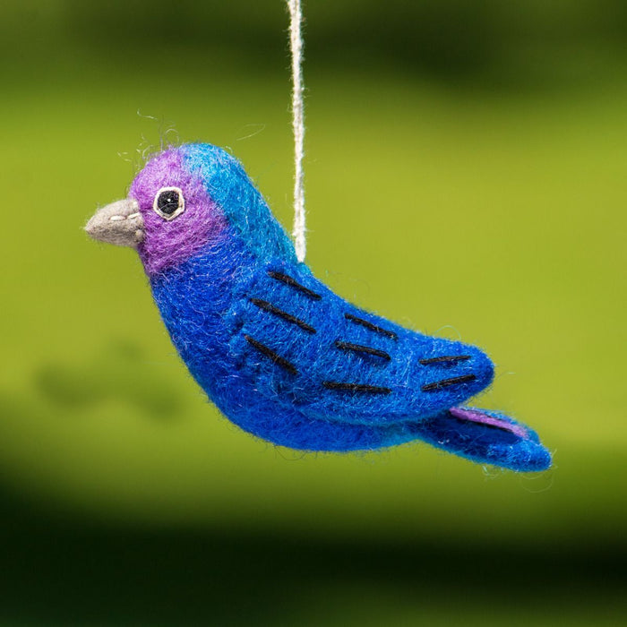 Indigo Bunting Wild Woolies Bird Ornament