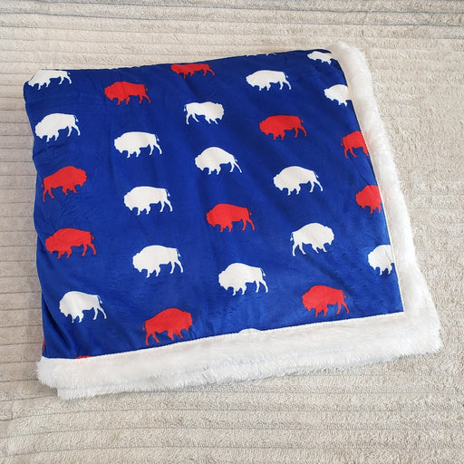 Large Blue and Red Buffalo Fleece Blanket