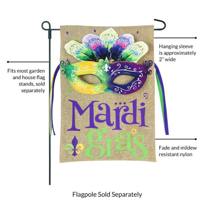 Mardi Gras Watercolor Mask Burlap Garden Flag