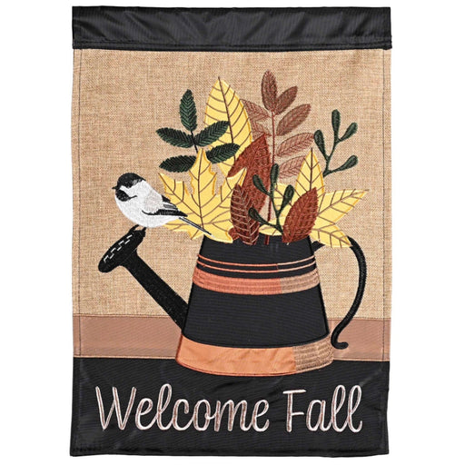 Fall Leaf Stripe Watering Can Decorative Flag