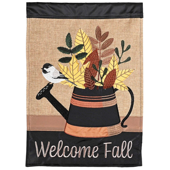 Fall Leaf Stripe Watering Can Decorative Flag