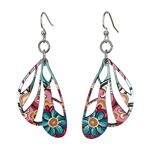 Paisley Butterfly Wing Wood Earrings