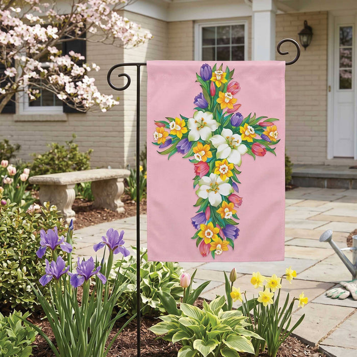 Floral Easter Cross Garden Flag