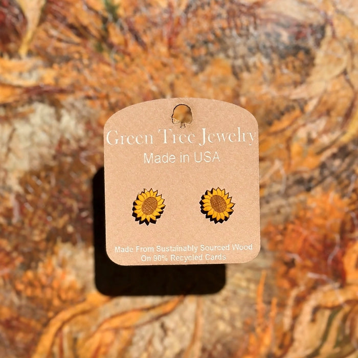 Sunflower Stud Wood Earrings