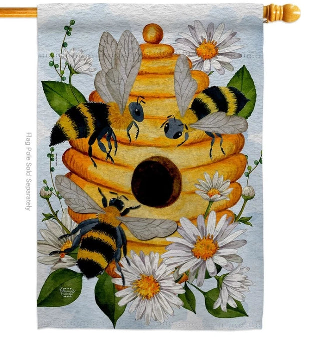 Beehive & Daisies Banner Flag