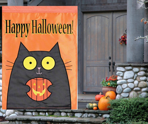 Happy Black Cat Halloween Garden Flag