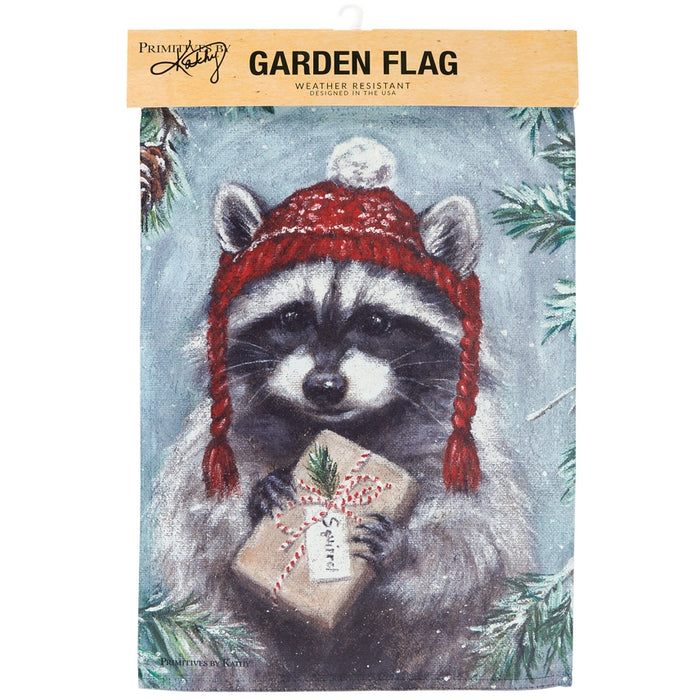 Winter Raccoon Garden Flag