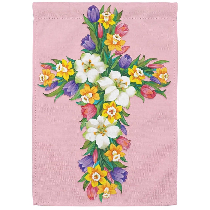 Floral Easter Cross Garden Flag