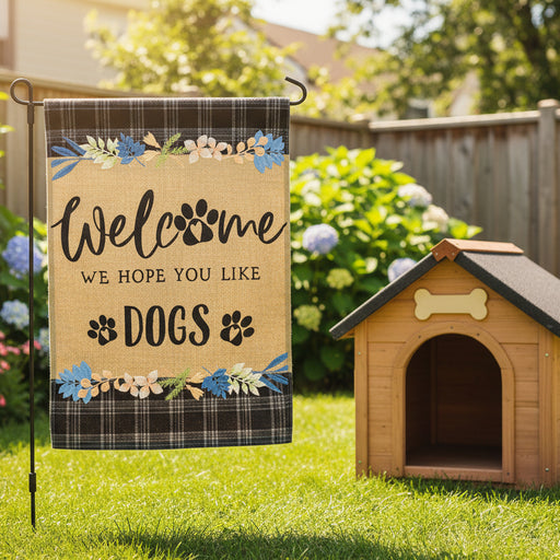 Welcome We Hope You Like Dogs Burlap Garden Flag