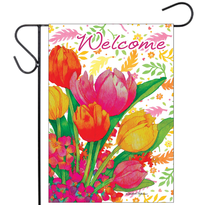 Tulips Welcome Garden Flag